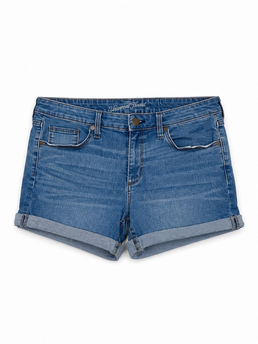 Universal Thread Cuffed Denim Shorts Medium Wash Mid Rise Casual Summer Size 12